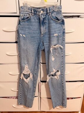 Garage Light Blue Distressed Straight-Leg Jeans
